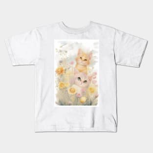 Yellow Cats in the Flower Garden Kids T-Shirt